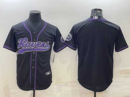 Mens Baltimore Ravens Blank Black With Patch Cool Base Stitched Baseball Jersey